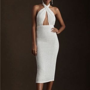 Ronny Kobo Zack Halter Front-Cutout Sequin Midi Dress - White - Size 12